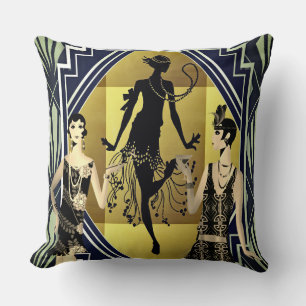 Retro Flapper Tänzer Black Gold Kissen