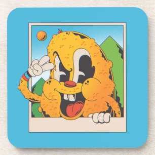 Retro-flauschiges-orange-Friedenszeichen-Cartoon Getränkeuntersetzer