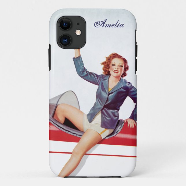 Retro Fliegen-Mädchen personalisiert Case-Mate iPhone Hülle (Rückseite)