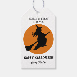Retro fliegende Hexe auf dem Mond Halloween Favor Geschenkanhänger