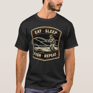 Retro Fliegenfischen Design essen schlafen fischen T-Shirt