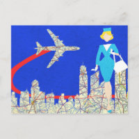 Retro Flight Attendant Postkarte