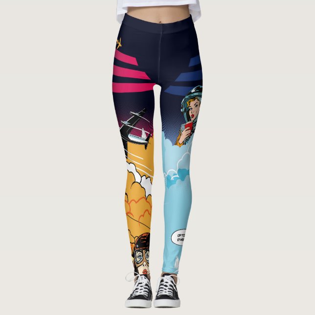 Retro Flight Comic Pop Art Leggings (Vorderseite)