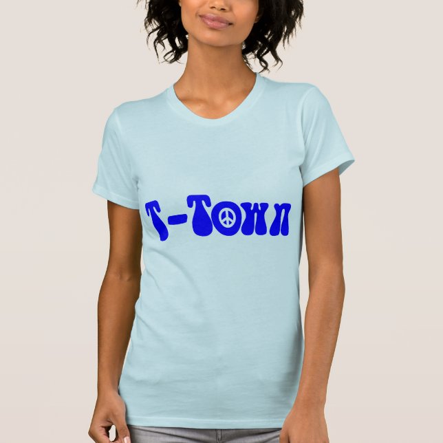Retro flippiges "T-Stadt" Friedensblau (durch T-Shirt (Vorderseite)