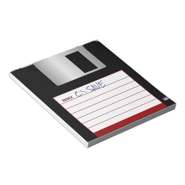 Retro Floppy Disk Notepad mit DOS COMMAND GERETTET Notizblock (angewinkelt)