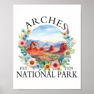 Retro Floral Arches Nationalpark Wandern Camping O Poster