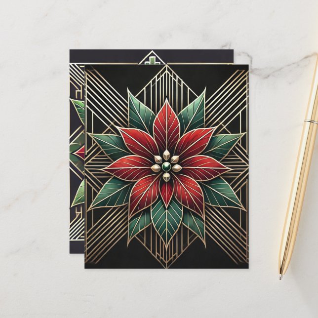Retro Floral Art Deco Poinsettia Scrapbook Paper (Vorderseite/Rückseite Beispiel)