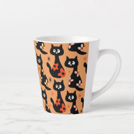 Retro Floral Black Cats (Orange) Latte Tasse