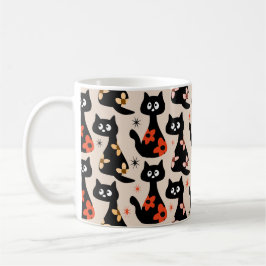 Retro Floral Black Cats (weich beige) Kaffeetasse