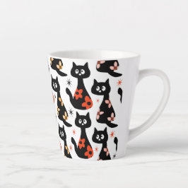 Retro Floral Black Cats (weiß) Latte Tasse