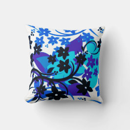 [Retro Floral] Blaues botanisches Grafikdesign Kissen
