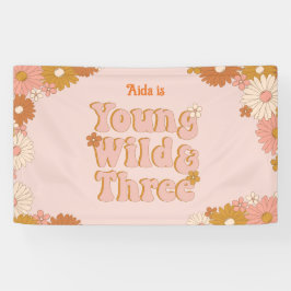 Retro Floral Boho 3. Geburtstag Hintergrund Banner