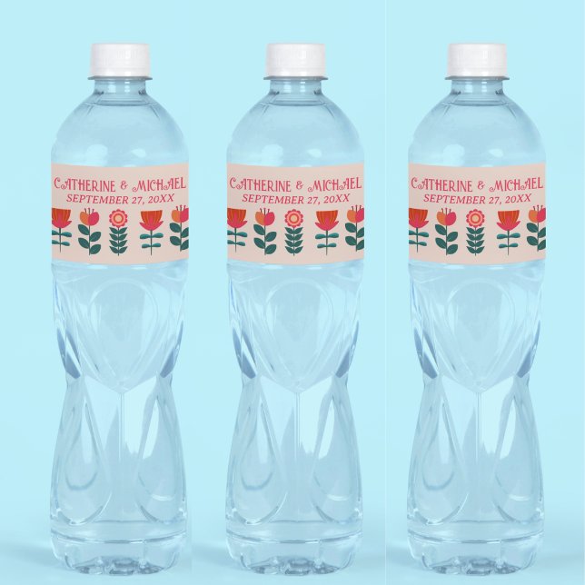 Retro Floral Boho Bright und kühne Hochzeit Wasserflaschenetikett (Von Creator hochgeladen)