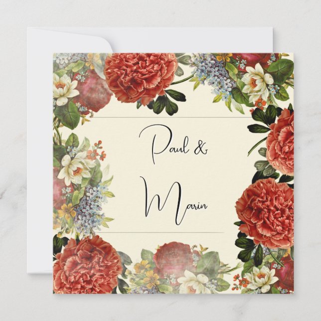 Retro Floral BOHO Einladung Hochzeit (Vorderseite)