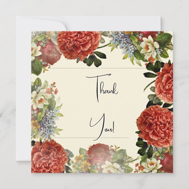 Retro Floral BOHO Hochzeit Danke Karte (Vorderseite)