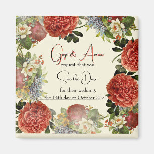 Retro Floral BOHO Wedding Save the Date Magnete