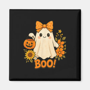 Retro Floral Boo Ghost Pumpkin Bow Halloween Fraue Magnet