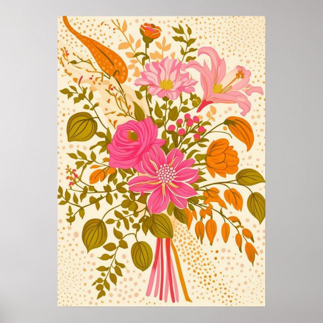 Retro Floral Bouquet Kunstdruckerei Poster (Vorne)