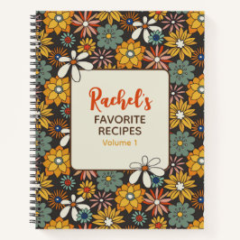 Retro Floral Brown Gold Aquamarines Personalisiert Notizbuch