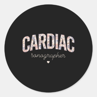 Retro Floral Cardiac Sonographin Kardiovaskuläres  Runder Aufkleber