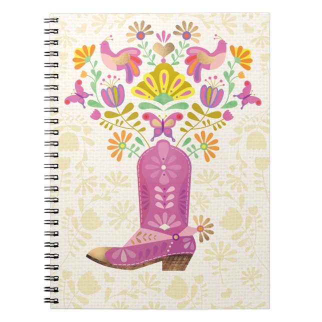 Retro floral Cowboy Stiefel, Notizblock (Vorderseite)
