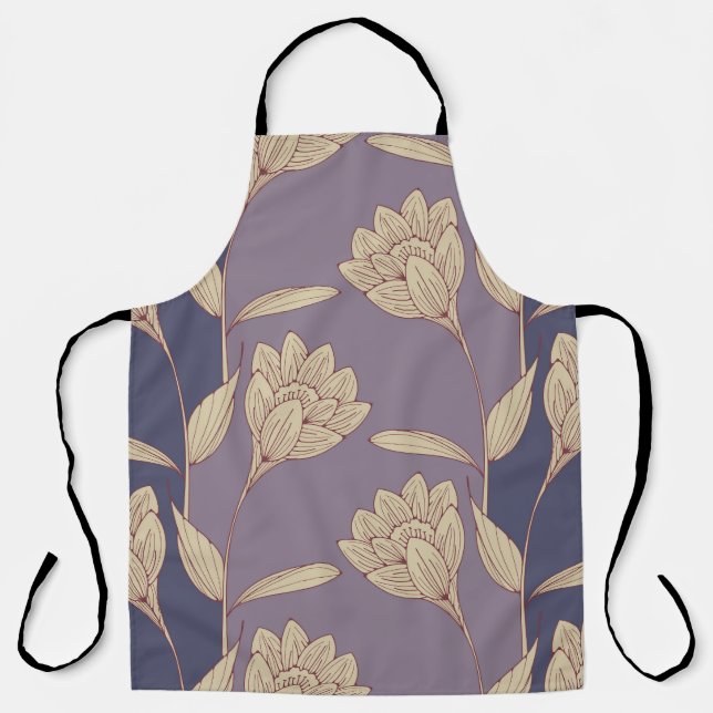 Retro Floral Crocus: Blue Mauve Wallpaper Schürze (Vorderseite)