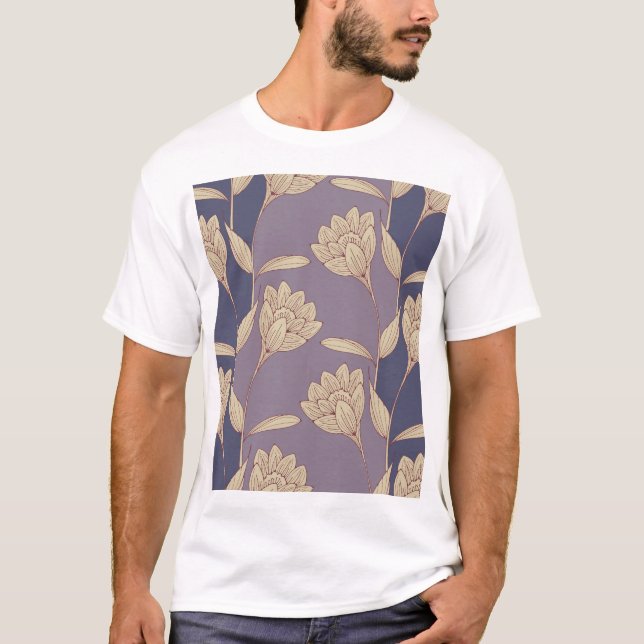 Retro Floral Crocus: Blue Mauve Wallpaper T-Shirt (Vorderseite)