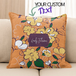 Retro Floral Daisy Orange Autumn Custom Name Kissen