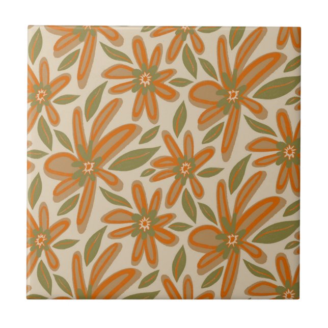 Retro Floral Delight Blume Blühen Energie Fliese (Vorderseite)
