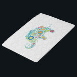 Retro Floral Elephant White Damaskus iPad Hülle<br><div class="desc">Retro-Blume in Elefantenform über den weißen geometrischen Kreisen der Damasken.</div>