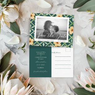 Retro Floral Emerald Foto Save the Date Hochzeit Postkarte