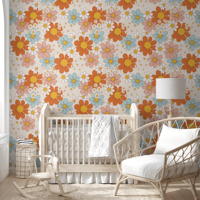 Retro floral farbenfrohe Daisy Muster Tapete (Kinder)