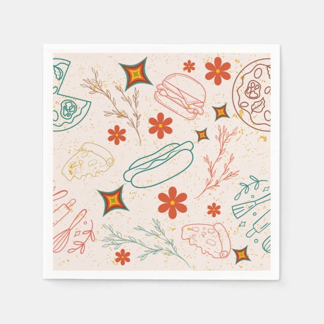 Retro Floral Fast Food Muster Serviette (Vorderseite)