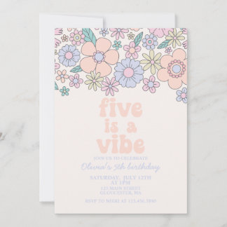Retro Floral Five ist ein Vibe 5. Geburtstag Einladung