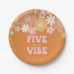 Retro Floral Five ist ein Vibe 5. Geburtstag Pappteller