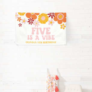Retro Floral Five ist eine Stimmung 5. Geburtstags Banner