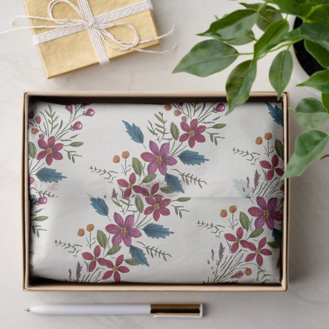 Retro Floral Folk Christmas Seidenpapier (Geschenk)