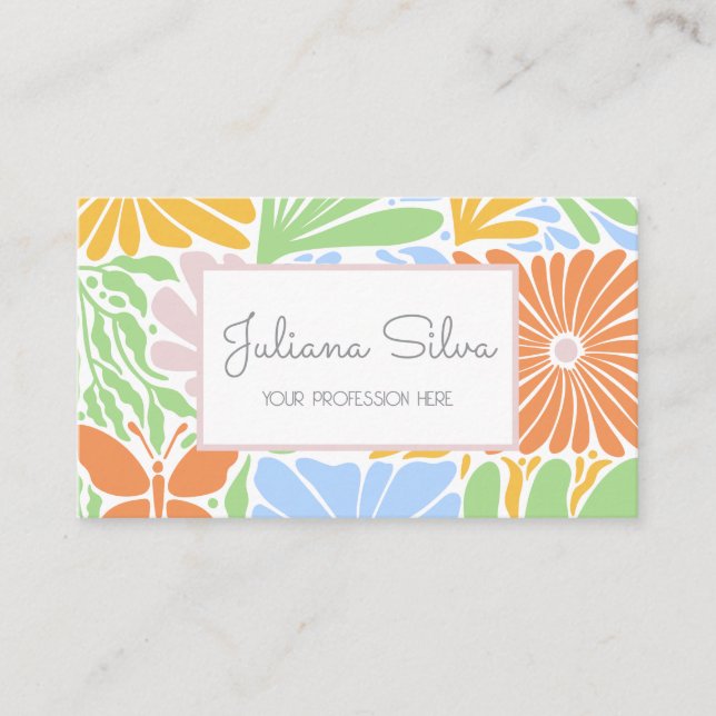 Retro Floral Frame farbig Visitenkarte (Vorderseite)