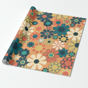 Retro Floral Garden Vintag 70er Blume Geschenkpapier