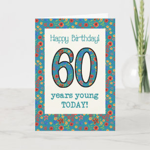 Retro Floral Geburtstagskarte 60 Jahre jung Karte