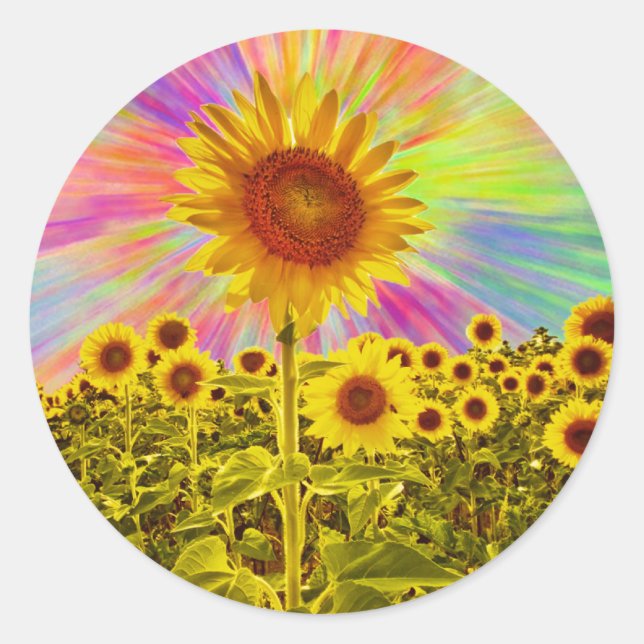 Retro Floral Gelbe Sonnenblume Regenbogen Blume Se Runder Aufkleber (Vorderseite)