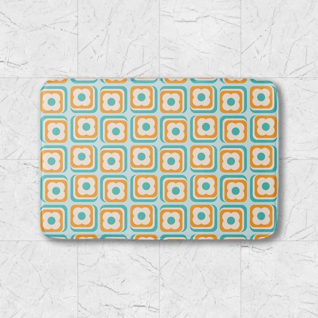 Retro Floral Geometric Muster Aqua Orange Aquamari Badematte (Von Creator hochgeladen)