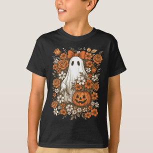 Retro Floral Ghost Niedlich Pumpkin HerbstHallowee T-Shirt
