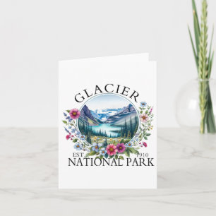Retro Floral Glacier Nationalpark Trek Camping Karte