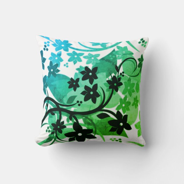 [Retro Floral] Greenleaf Botanical Graphic Design Kissen (Vorderseite)