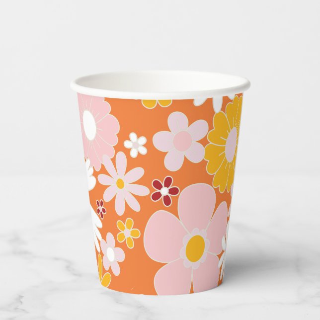 Retro Floral Groovy Geburtstagspapier Cups Pappbecher (Rückseite)