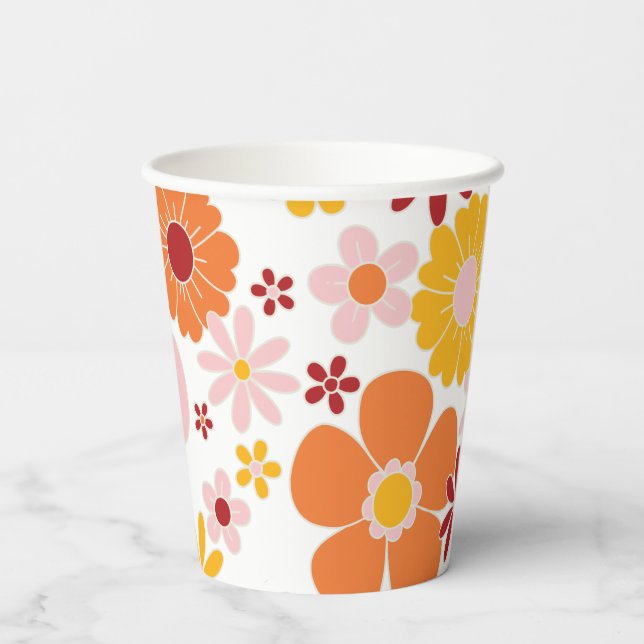 Retro Floral Groovy Geburtstagspapier Cups Pappbecher (Rückseite)