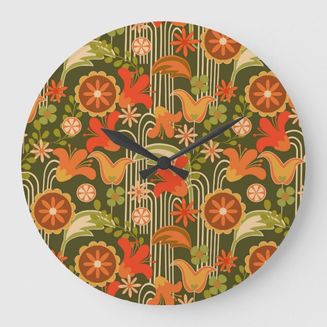 Retro floral -  große wanduhr (Vorderseite)