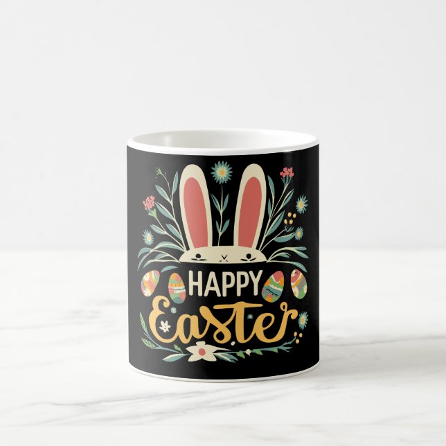 Retro Floral Happy Easter Bunny Boho Spring Kaffeetasse (Mittel)