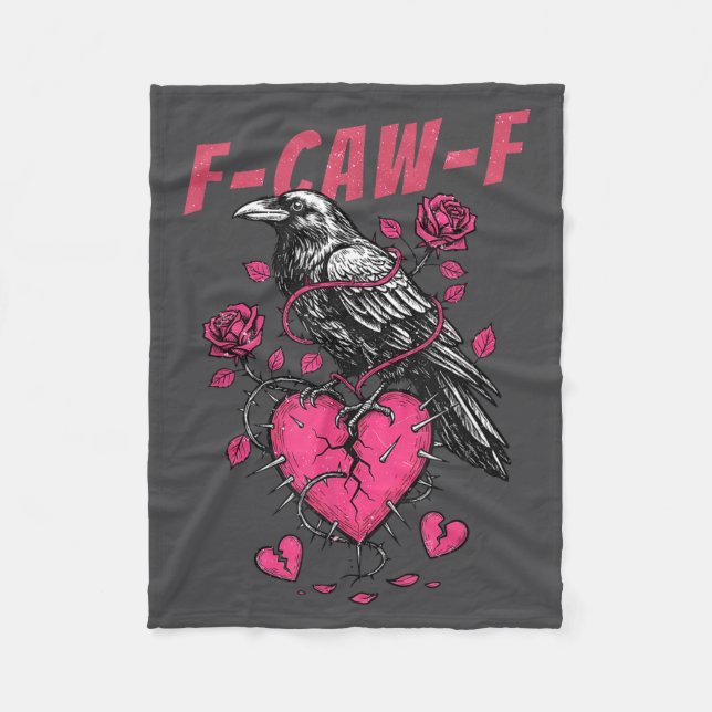 Retro Floral Heart Raven F-caw-f Anti Valentin's D Fleecedecke (Vorderseite)